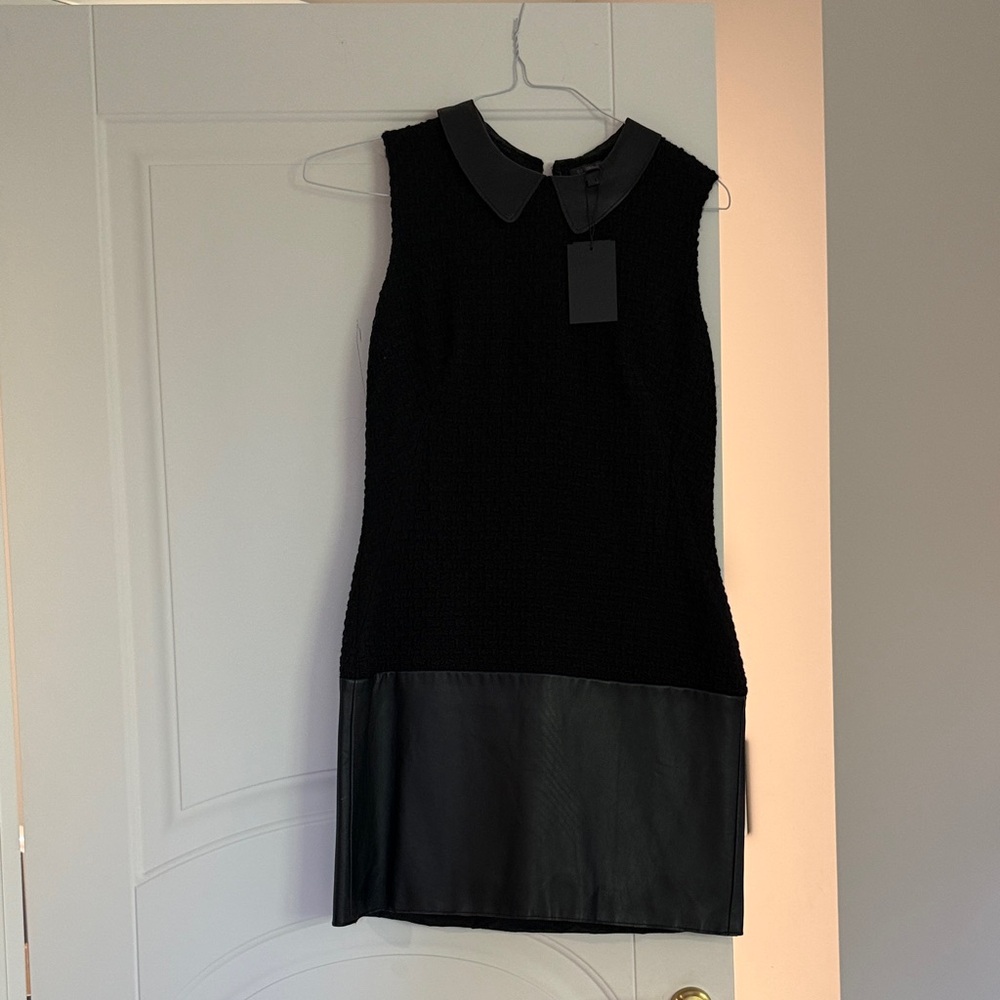 NWT Rachel Zoe Black Leather & Wool elegant Sleeveless Mini Dress